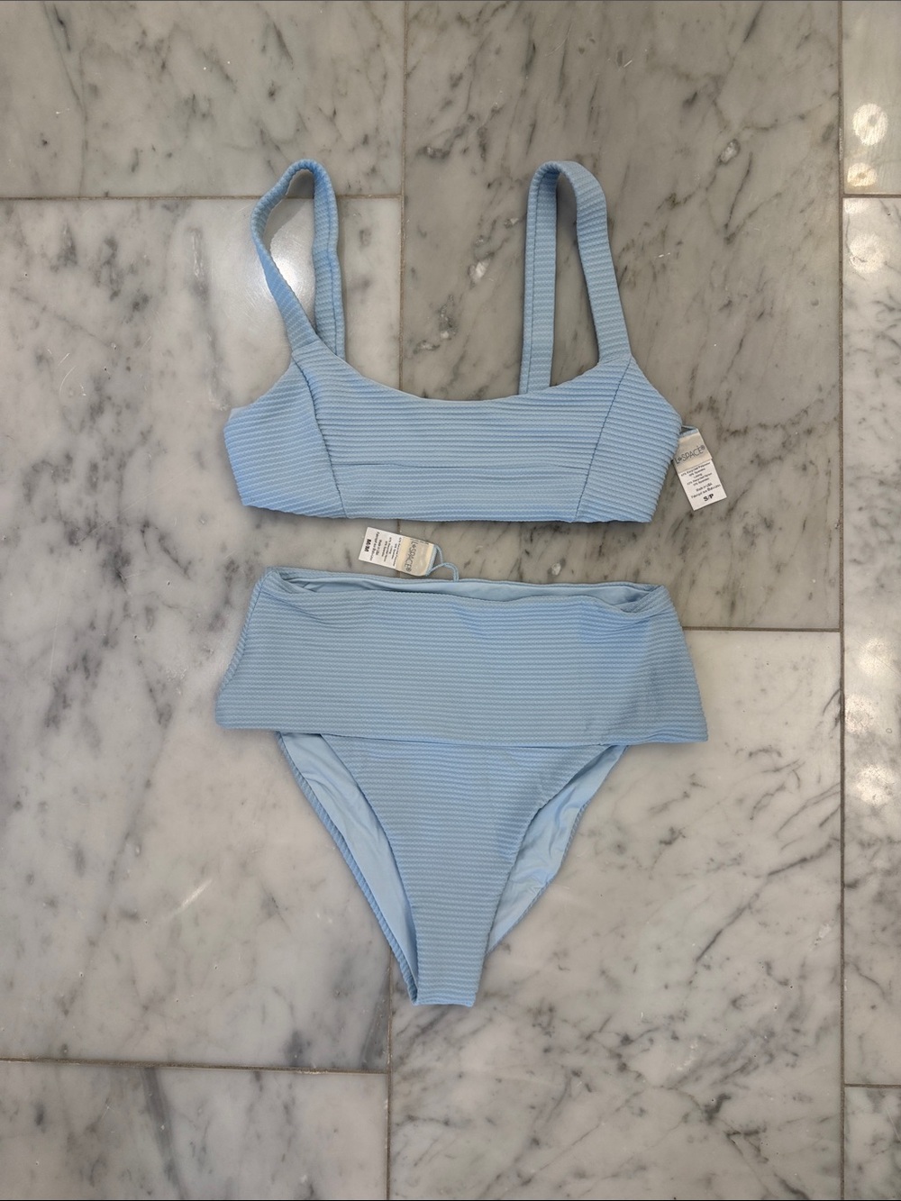 L*Space Jess Bikini Top and Desi Bottom Light Blue is Ribbed  Bikini Set